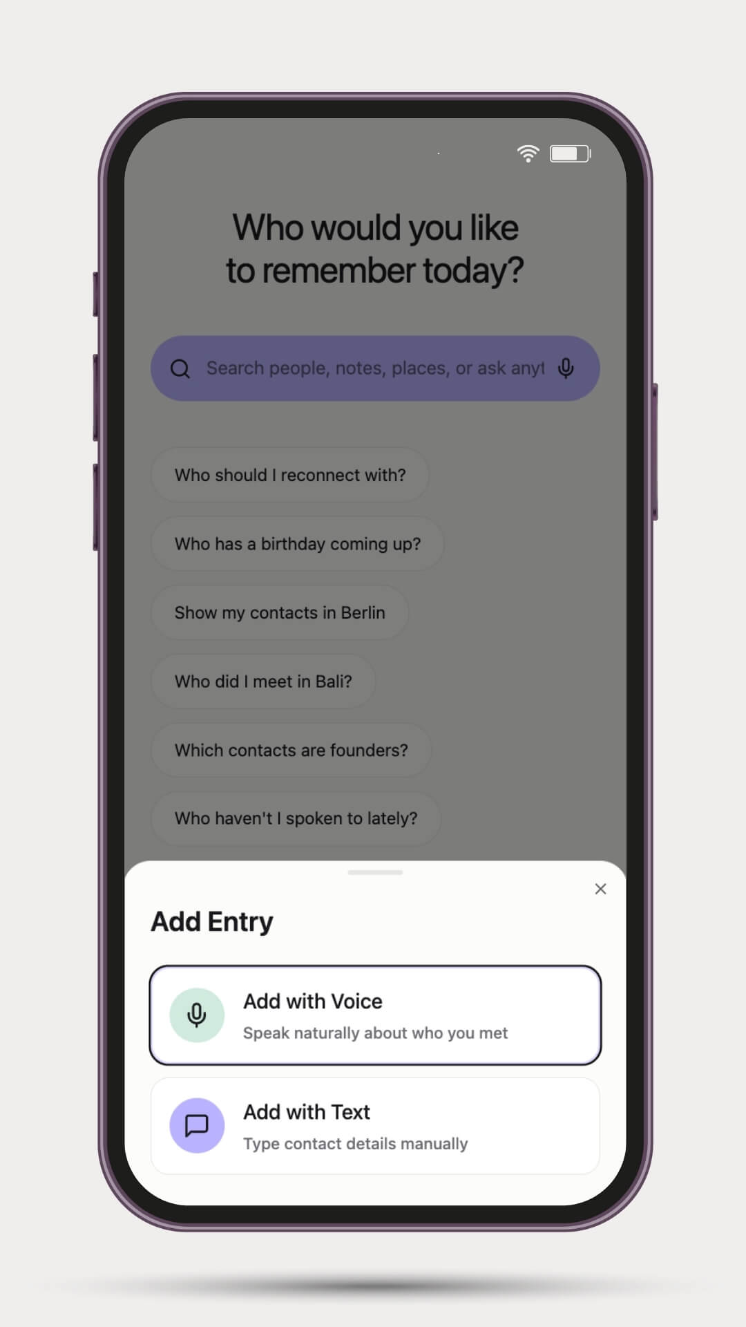 Remembr Add Contact Screen